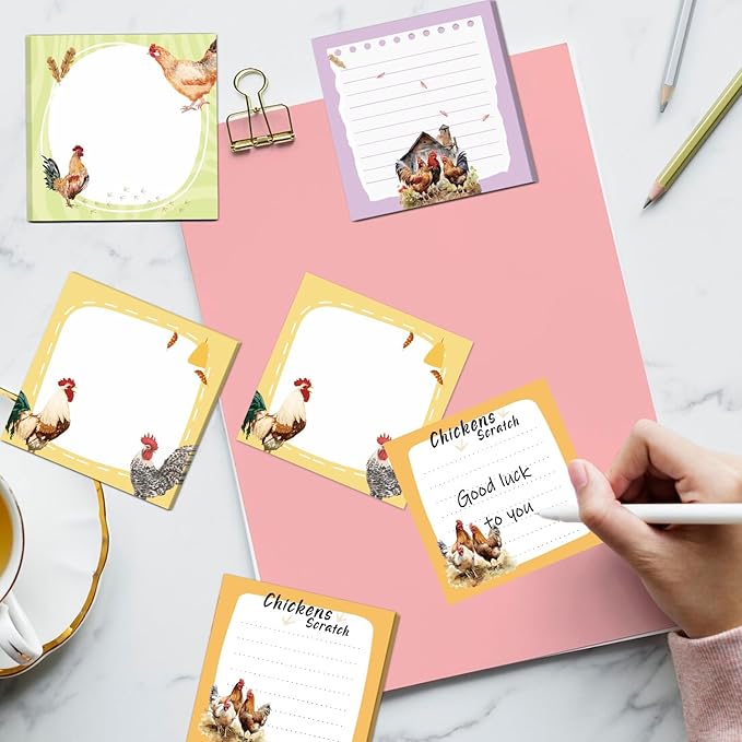 Lovarywow Chicken Sticky Notes Gifts - 9Pack Cute Sticky Notes 3x3 Roosters Chicken Gifts for Women Chicken Scratch Funny Post Notes Animals Self-Stick Notes Pads Office School Supplies 450 Sheets