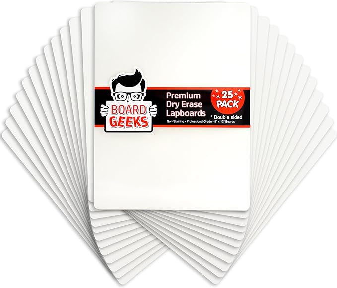 Board Geeks 25 Pack Small White Boards for Students - Double Sided Dry Erase Boards 9 x 12 in - Mini Whiteboard Set for Classroom or Home Use - Portable White Board Bulk for Kids and Teachers
