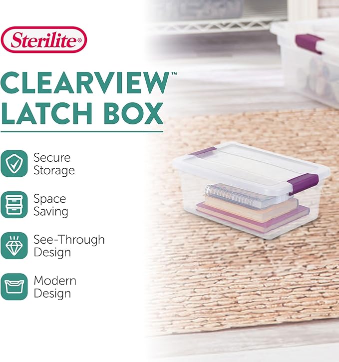 Sterilite 12-Pack 6 Quart ClearView Latch Box, Stackable Organizer Bins with Latching Lids - Clear Plastic Organization Containers for Closet, Bedroom, Shelving Units and Everyday Home Storage