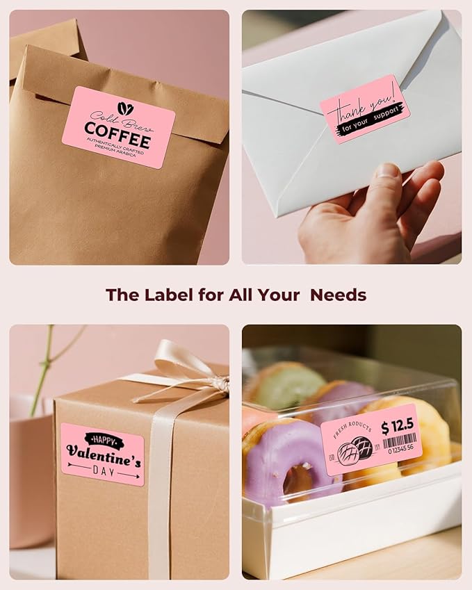 MUNBYN 2.25"x1.25" Thermal Sticker Labels, Pink Self-Adhesive Barcode Label Paper for Direct Thermal Printer and Business, Multi-Purpose Rectangle Address Shipping Mailing Stickers,1000 Sheets/Roll