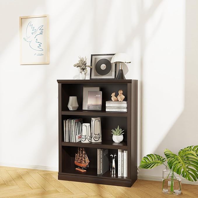 Bevfint 43 in Tall Bookcase, 3-Tier Bookshelf Open Storage, 33 inch Wide Floor Standing Indoor Furniture, Book Cases for Home School Library Office Bedroom Kids, Dark Cherry 3 Tiers