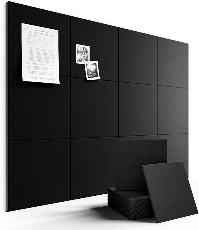 Fluxynara Large Felt Bulletin Board Large 48" x 36" Cork Board Alternative-12 Pack with 70 Safe Removable Adhesive Tabs, Cork Boards for Walls Cork Board for Home Office Classroom Pin Board - Black