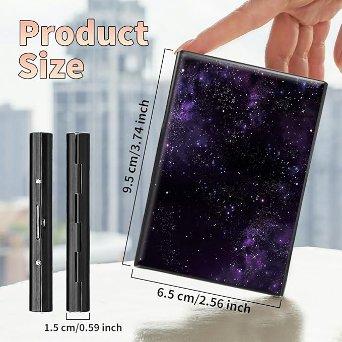 BWEGRHE Slim Credit Card Holder, Purple Galaxy RFID Blocking Metal Wallet for Men & Women, Aluminum Minimalist Hard Case Pocket-Sized Business Cards Organizer (Fits Up to 10 Cards)