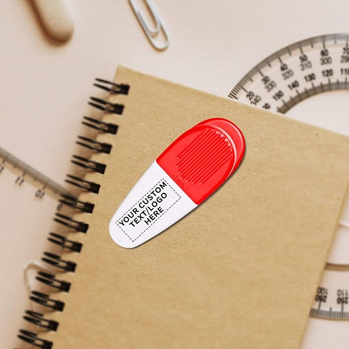 50 Magnetic Memo Holders Set - Customizable Text, Logo - Large Clip, Plastic - White Red