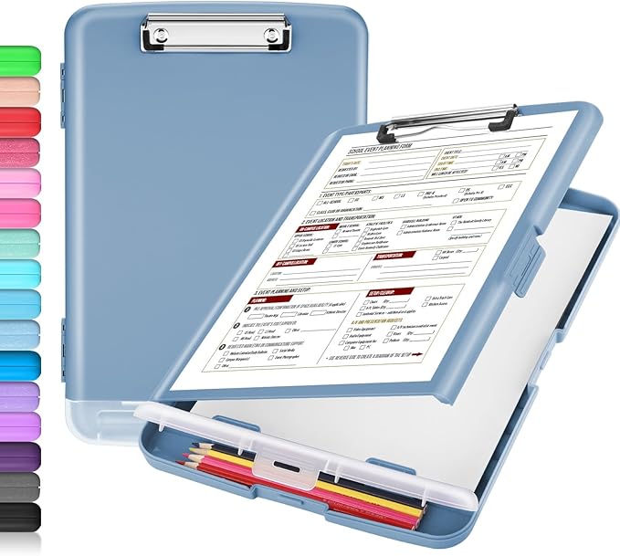 Sooez Clipboard with Storage, High Capacity Nursing Clip Board 8.5 x 11 with Pen Holder & Low Profile Clip, Plastic Clipboards Case Box, Teacher Must Haves School Office Supplies,Letter Size/ A4