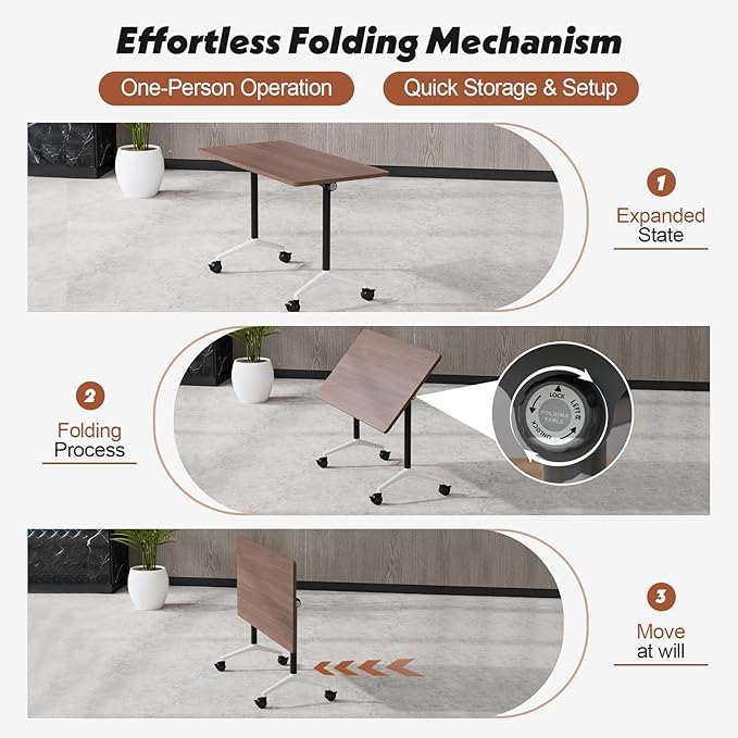 Goakwwuz Conference Room Table, Folding Conference Tables,Thicken Grey Tabletop,Flip Top Wooden Seminar Meeting Room Table for Conference Room Offices (10, Walnut, 70.8”)