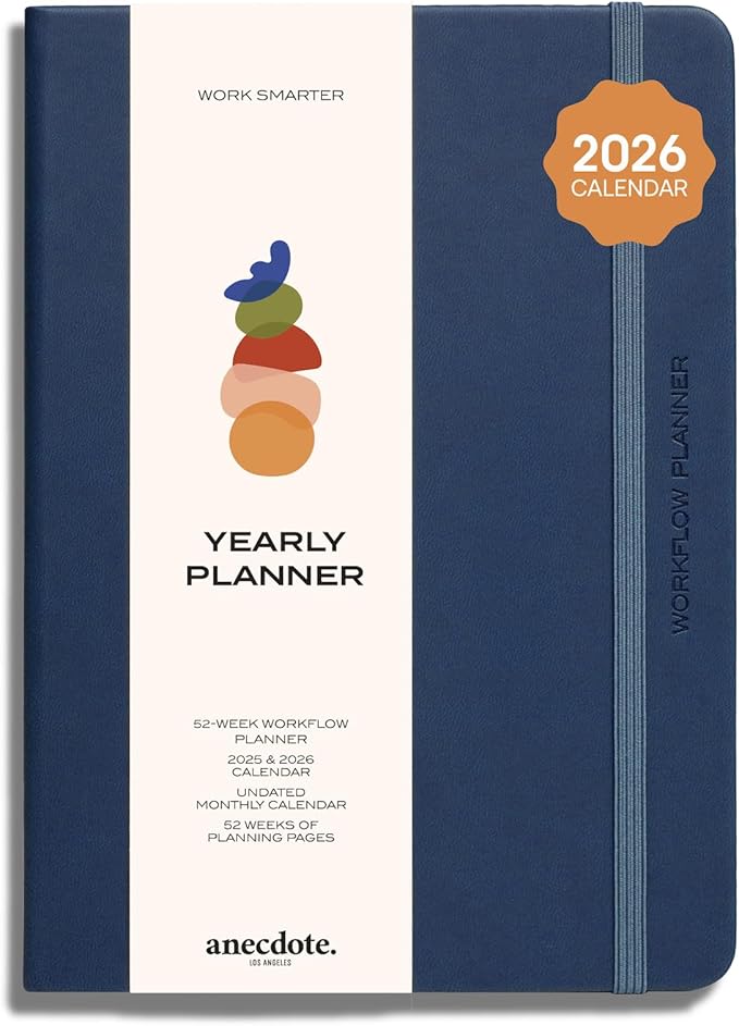 Anecdote 2026 Planner: 52 Week Daily Planner, Yearly, Monthly & Weekly Workflow for Planning Your Success – Vegan Leather Hardcover, Start Anytime & Achieve your Goals - Ocean Blue