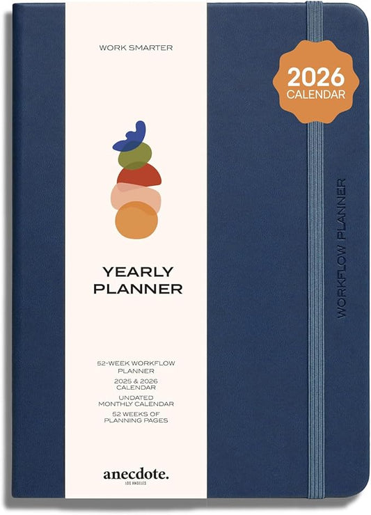 Anecdote 2026 Planner: 52 Week Daily Planner, Yearly, Monthly & Weekly Workflow for Planning Your Success – Vegan Leather Hardcover, Start Anytime & Achieve your Goals - Ocean Blue