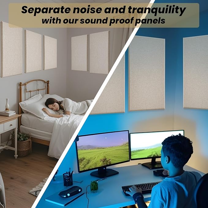6 PCS Acoustic Panels, Large Soundproof Wall Panels, Professional Fiberglass Sound Absorbing Panels, 23.6x11.8 Inches Sound Proof Foam Panels for Walls, Studio Home Offices