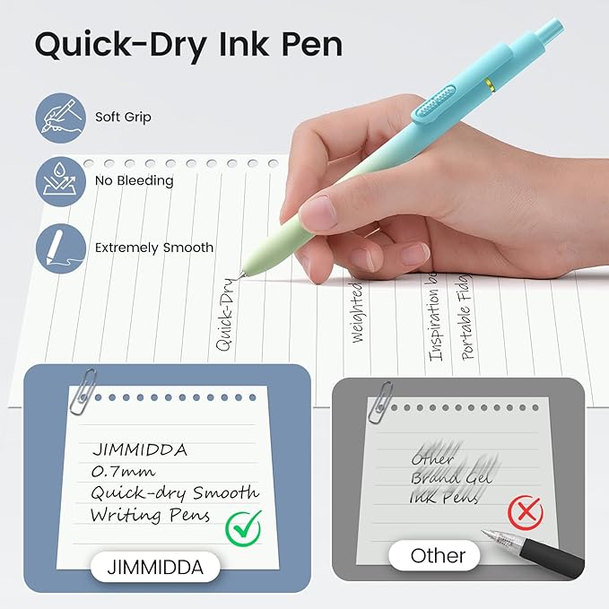 JIMMIDDA 8Pcs Black Gel Pens - 0.7mm Medium Point Black Ink Pens | Smooth Writing - Quick Drying Retractable Pen for Men Women (Gradient - 8Pack)
