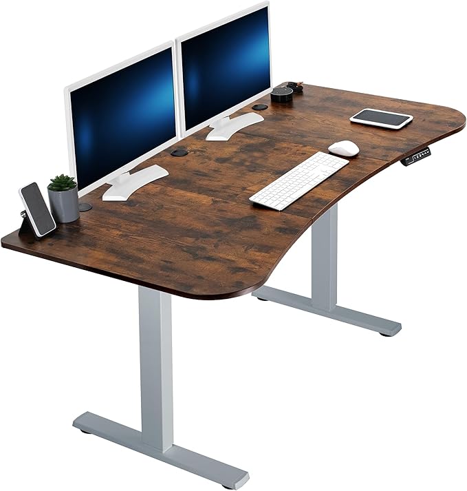 VIVO Electric 63 x 32 in Rustic Standing Desk, Memory Height Adjustment, 1B Series, Holds 220 lbs, Vintage Brown Top Gray Frame, DESK-KIT-1G1N