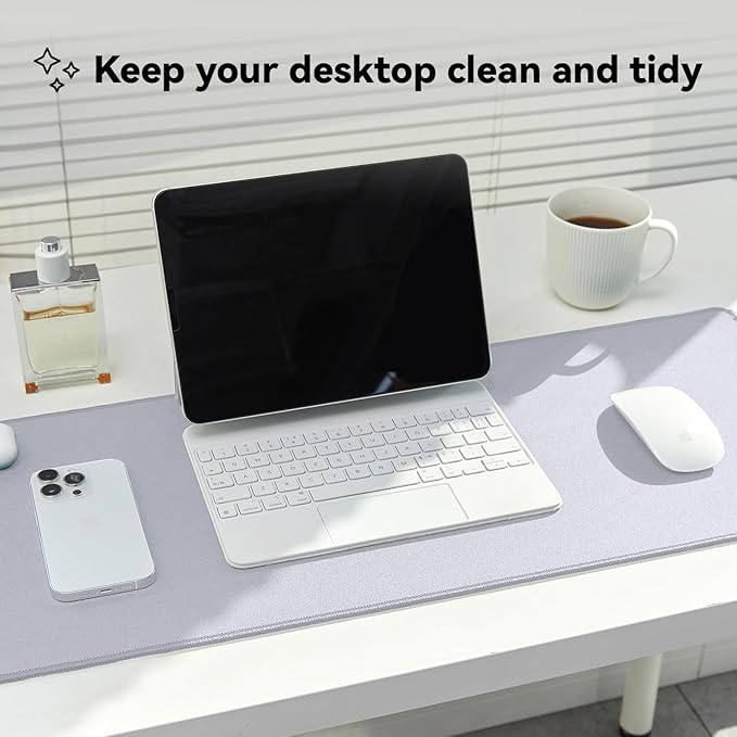 Reniteco Waterproof Large Gaming Mouse Pad with Durable Stitched Edges, Non-Slip Rubber Base, Grainy Jacquard Mouse Mat Desk Pad for Home Office Gaming, 35.4''x15.7''x0.12'', Matte Light Gray