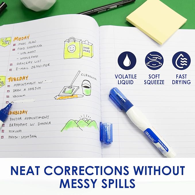 BAZIC Products Correction Pen - Corrections Fluid, Precise Metal Tip White Out, Ideal for School & Office Supplies, Alternative to Correction Solution, 2/Pack, 24-Packs