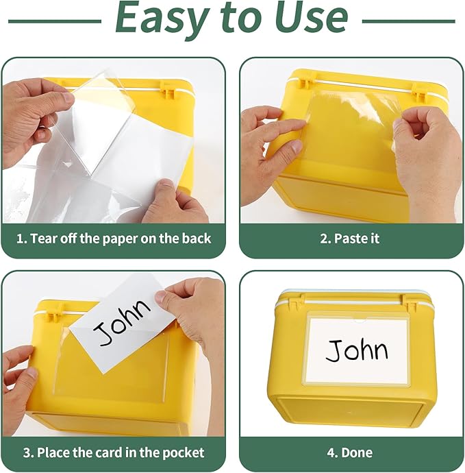 NIUBIER Storage Bin Labels, 42 Pack 4x6 Index Card Holder, Clear Adhesive Pockets, Removable Tote Labels Stickers for Packing Moving Box & Containers, Easy Peel Off