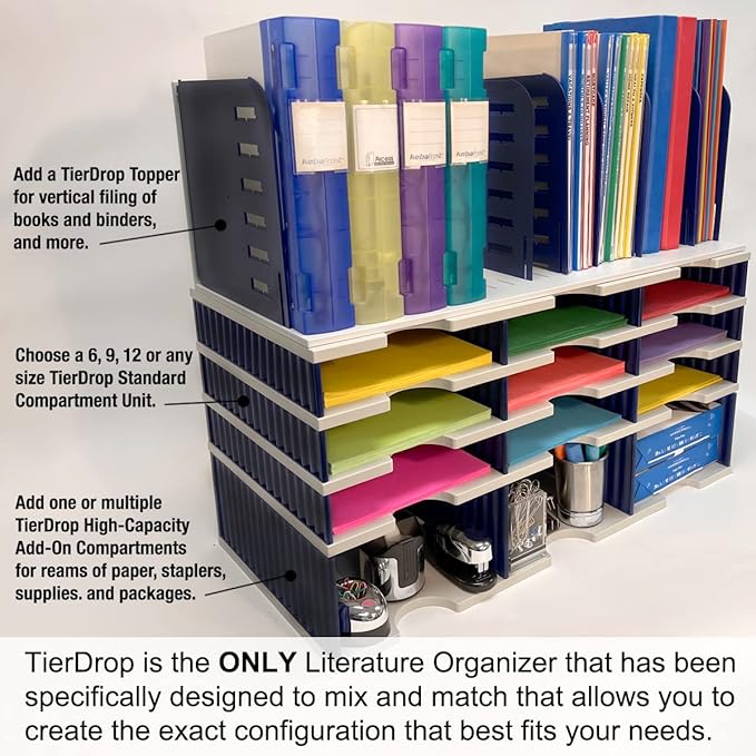 Ultimate Office TierDrop Jumbo 12-Compartment High-Wall Sorter - Sorts Documents, Forms & Mail - Durable Construction Features Expandable, Modular, No-Tool Assembly Design