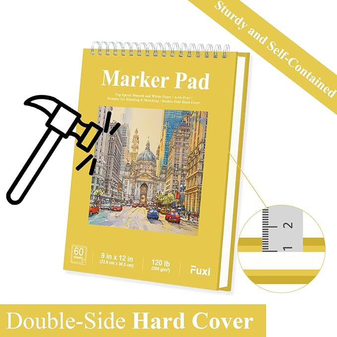 Large Drawing Pad for Markers, 11x14 Spiral Bound Sketchbook for Alcohol Markers, 120lb/200gsm Marker Paper, 60 Sheets Art Pads for Painting, Drawing & Art Supplies for Teens.