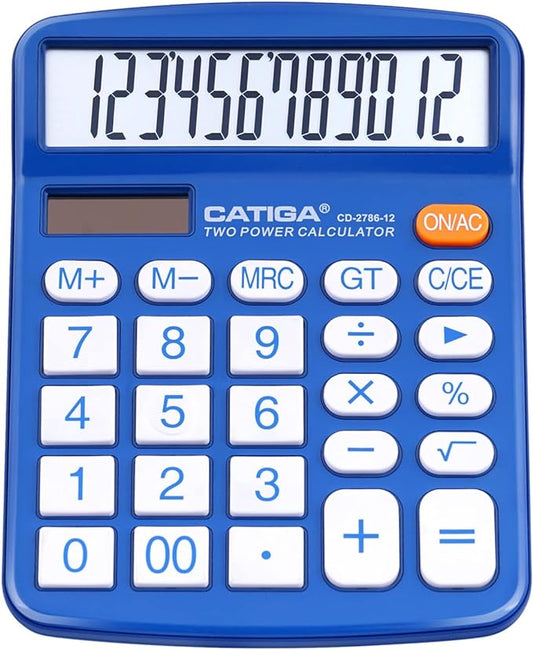 CATIGA Desktop Calculator 12 Digit with Large LCD Display and Sensitive Button, Solar and Battery Dual Power, Standard Function for Office, Home, School, CD-2786