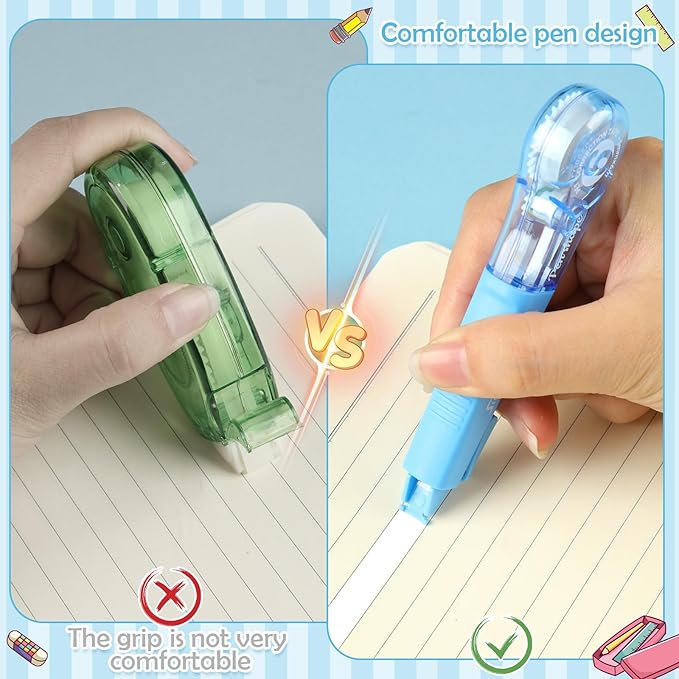 auroray 9 Pack Correction Tape Pens 1/5" X 236", 9 Color Correction Tape Comfortable Pen Shape Correction Pen Easy to Use Applicator for Instant Correction Students School Office Supplies