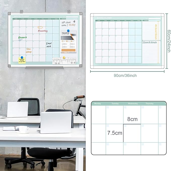MAKELLO Dry Erase Calendar for Wall 36" x 24", Large White Board Calendar with Next Month for Office, Family, Kitchen and Bedroom