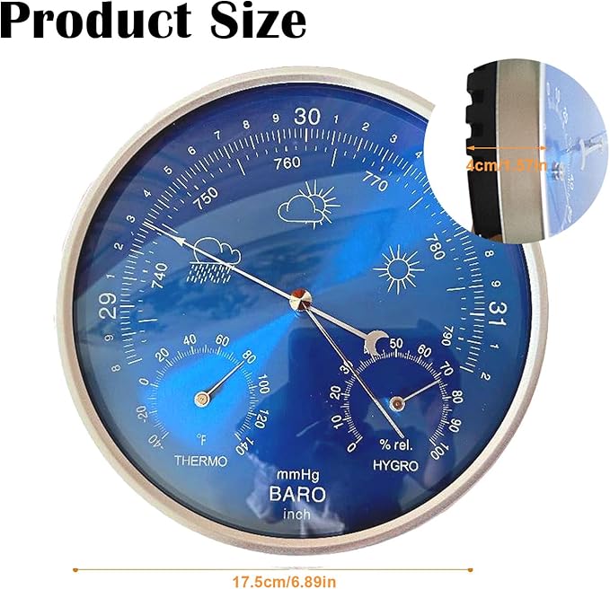 3 in 1 Barometer for Weather Station, Wall Hanging Thermometer All-Season Thermometer, Greenhouse Hygrometer, Accurate Weather Station Indoor Outdoor Use Temperature Monitor for Home Garden Office