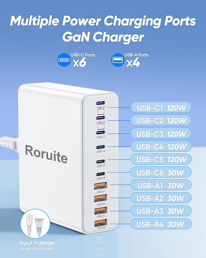 800W USB C Charging Station, 120W PD GaN5 Super Fast USB C Charger Block-10 Port, Type C Fast Charging Block for PC Laptop MacBook Pro/Air Charger Adapter with iPhone 17 16 15 14 Pro Max, iPad, Galaxy