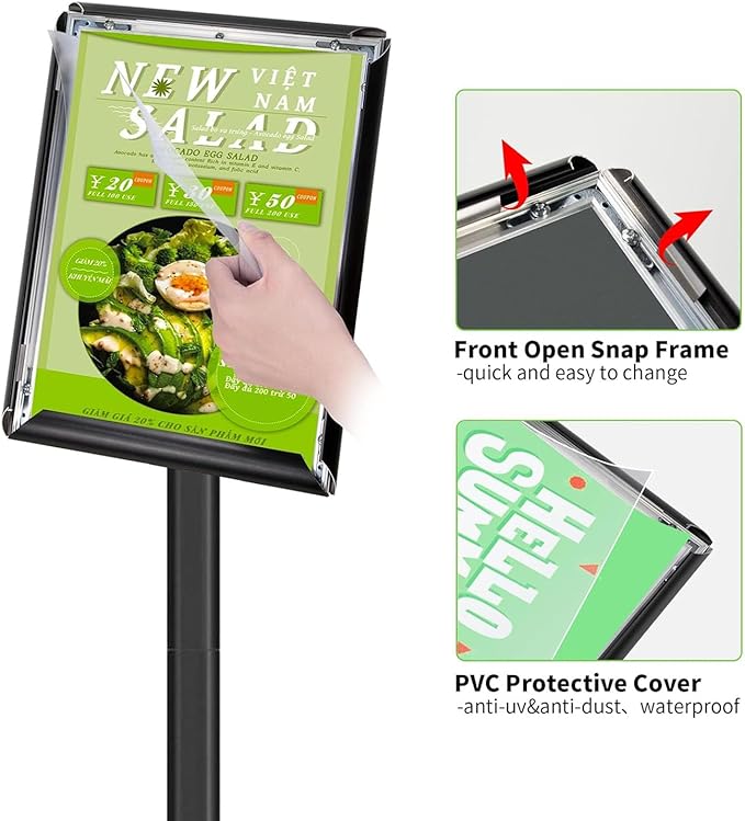 INNOVSIGN 3Packs Heavy Duty Adjustable Pedestal Poster Sign Stand, 8.5x11 Aluminum Open Floor Standing Sign Holder for Vertical and Horizontal View Display (8.5x11,Black)
