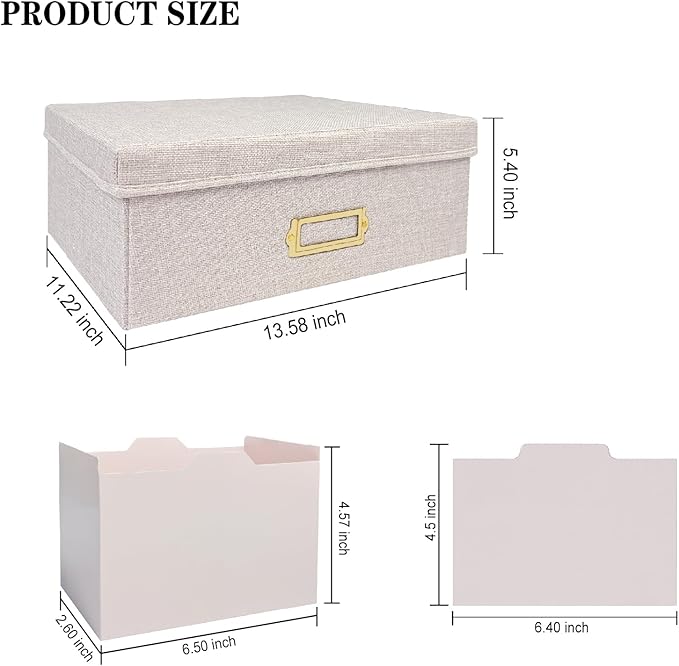 Sprsthai Linen Photo Storage Box – Holds 1700 Photos, 24 Adjustable Dividers & 72 Labels Multi-Use Organizer for Photos, Envelopes, Recipes Beige