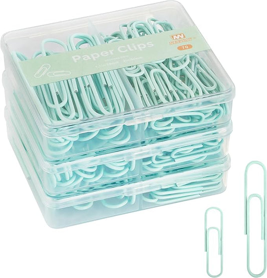 NEEWAY Colorful Paper Clips Assorted Sizes, Small and Large Paperclips, 210 Count, 3 Pack of 70 (Light Green)