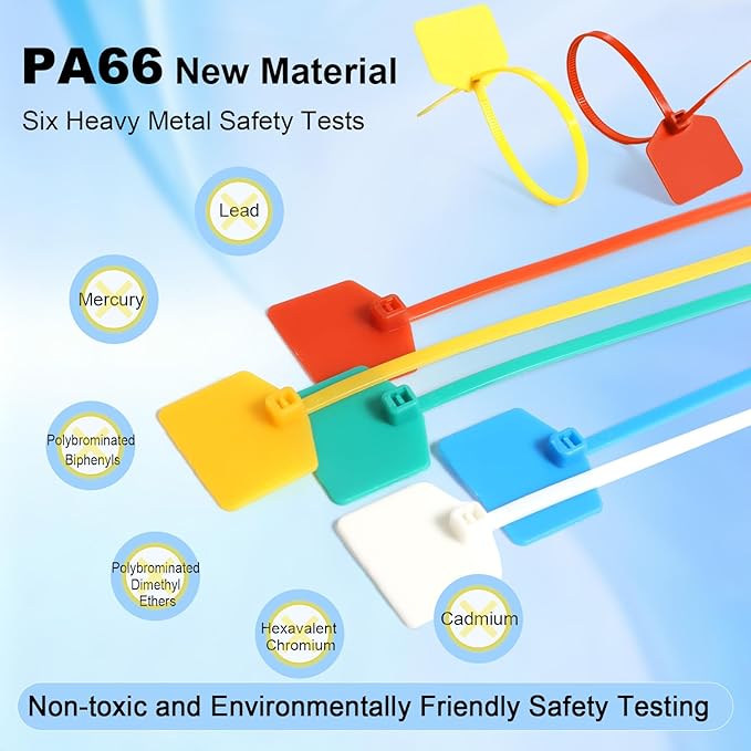 6 in Cable Tags Zip Tie Labels, Nylon Cable Ties with Marker, Plastic Water Proof Tags, Self-Locking Written-on Cord Label for Cabling, Wire Marking Label, Shipping Hanging Tags - Yellow/ 100pcs