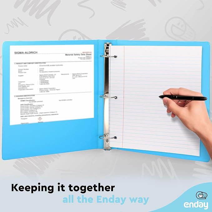 ½ Inch 3 Ring Binder .5 inch Clear View Cover with 2 Inside Pockets, Colored School Supplies Office and Home Binders - Assorted Colors May Vary (4 Pack) – by Enday