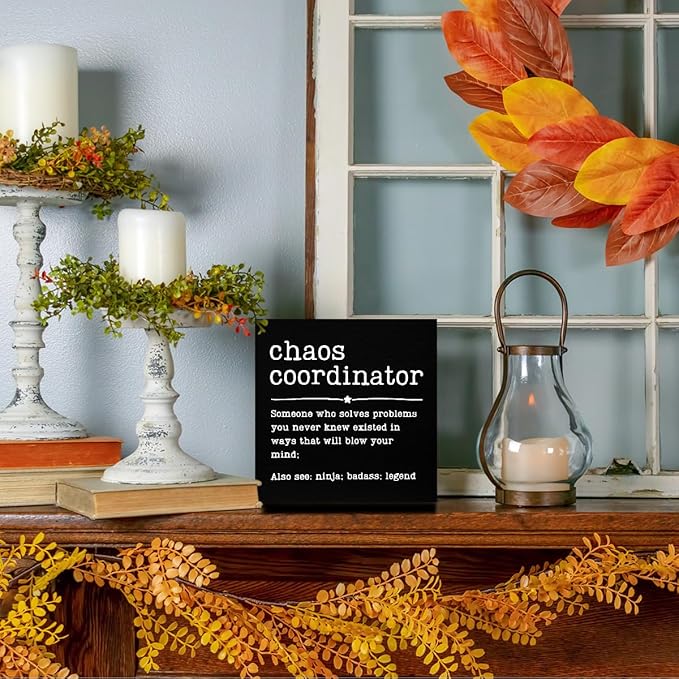 Funny Chaos Coordinator Gifts Office Decor, Chaos Coordinator Wooden Box Sign, Thank You Gifts, Home Farmhouse Table Shelf Desk Decor Accessories, Appreciation Gifts for Coworkers Colleague Leader