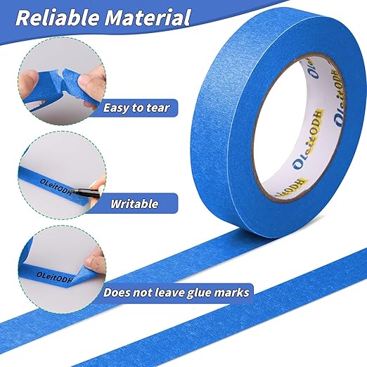12 Rolls Blue Painters Tape Bulk 3 inch x 60 Yards, Total 720 Yd, Painters Masking Tape No Residue Wall Painting Tape Artist Tape Trim Edge Finishing Tape for Wall Painting Decoration DIY Supplies