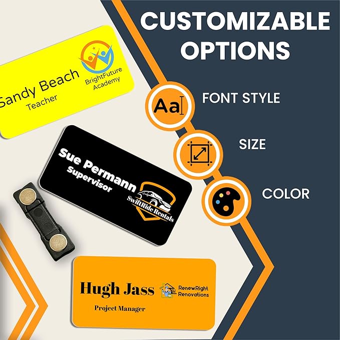 Magnet Me Up Custom Printed Magnetic Name Tag Badge with Logo (Right), 1.5x3 inch, Full-Color Customizable Identification Label, for Schools, Offices, Businesses, Made in USA