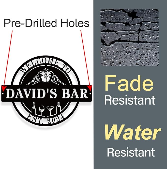 Personalized Bar Sign | Custom Metal Wall Art Decor for Home Beverage Station & Wet Bar | Unique Pub Room Housewarming Gift & Man Cave Accessories