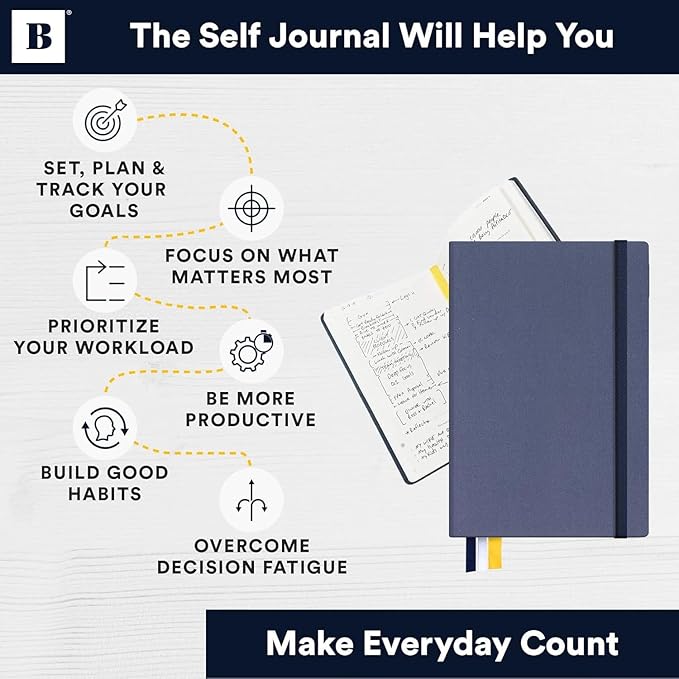 BestSelf 13-Week Self Journal & Goal Planner – Undated Daily ADHD-Friendly Journal for Men & Women | Productivity, Gratitude, Reflection & Habit Tracker | 2026 Life Organizer with Prompts, Distance Navy