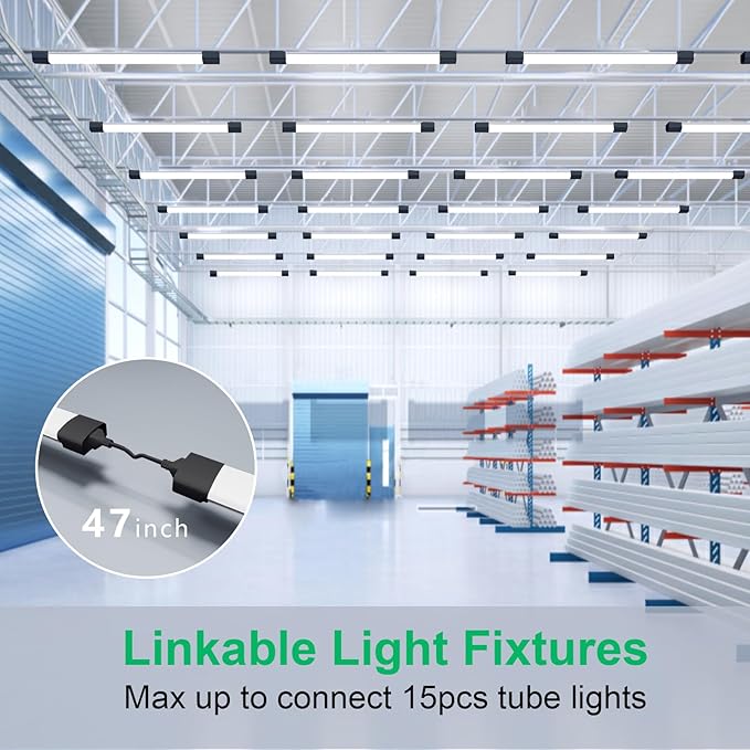 Modlicht Plug in Light 4FT 5000K Linkable LED Tube Shop Closet Under-Cabinet Utility Lights, IP66 Waterproof, Overhead Ceiling Workbench Light, LED Light Bar for Room Office Garage Shop Bathroom