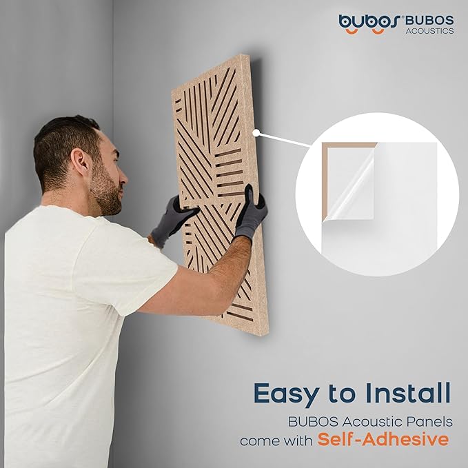 BUBOS 4 Pack Thickened Acoustic Panels, 23.6''x11.8'' Self-Adhesive Sound Absorbing Cavity Acoustic Wall Panels for Theater Studio Room Recording Room Gaming Room Meeting Rooms,VortexCore Brown