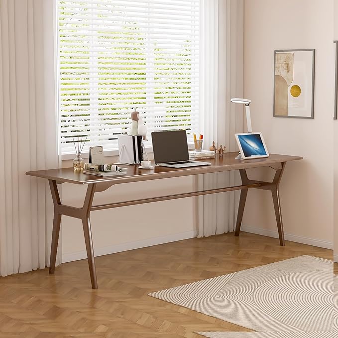 OSCHF Solid Wood Study Desk - 78.8" Double Long Computer Table for Home Office, 2-Person PC Workstation, Walnut