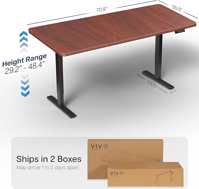 VIVO Electric 71 x 36 in Standing Desk, Memory Height Adjustment, 1B Series, Holds 220 lbs, Dark Walnut Top Black Frame, DESK-KIT-1B7D-36