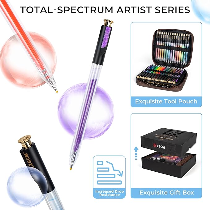 ZSCM Retractable Gel Pen For Adult Coloring, 100 Colors Large Capacity Multicolor Gel Ink Pens, 1 mm Fine Point Smooth Writing Color Pen for Adult Coloring Book Note Taking Aesthetic Art Supplies