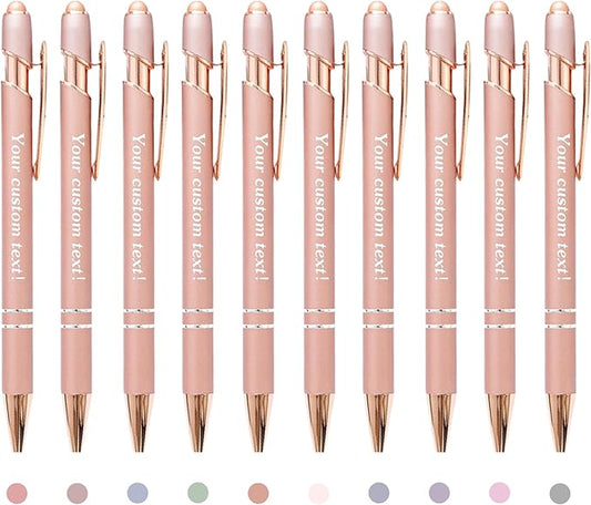 CRME Personalized Pens Custom Ballpoint Pen with Stylus Tip Customized Engraved Pens with Name/Logo Nurse Gifts Office Supplies for Women Customizable Writing Pen for Men Rose Gold