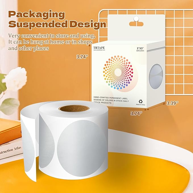 3 Inch Round Color Coding Labels (500 per Roll) - Colored Dot Stickers Round Labels for Inventory, Warehouse, Office Organizing - Silver Circle Stickers