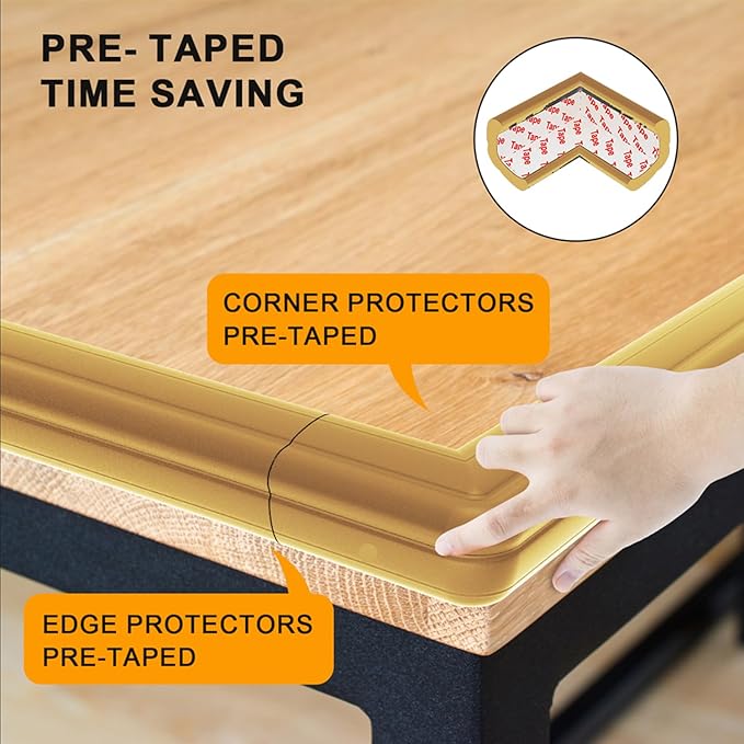 Baby Proof Corners and Edges 18.2ft (Large 15ft Edge+8 Corner Guard), Fireplace Baby Proofing Bumper Guard, Heavy-Duty Soft NBR Foam Edge Corner Protector Sets for Furniture Table, Childsafe/Pre-Taped