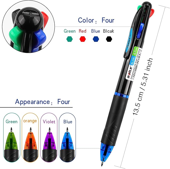 Bribobo 4 Pack Multicolor Ballpoint Pens 4-in-1 0.7mm Colored Retractable Ballpoint Gift Pens for Office School Supplies Students Gift