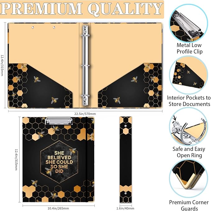 Lateefah 3 Ring Binder, 1 Inch Binder Organizer for Letter Size(8.5'' x 11'') with 5-Tab Dividers and Pockets, File Folders with Low Profile Clipboard for Office, School Supplies