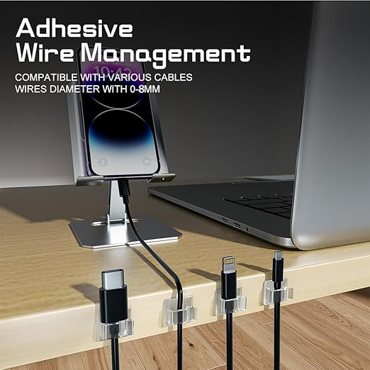 KGROTE 100PCS Cable Clips, Adhesive Wire Clips Strong Cord Clips Wire Holders, Cable Management Clips for Desk, Wall, Car, TV, Ethernet Cable (Clear, Medium)