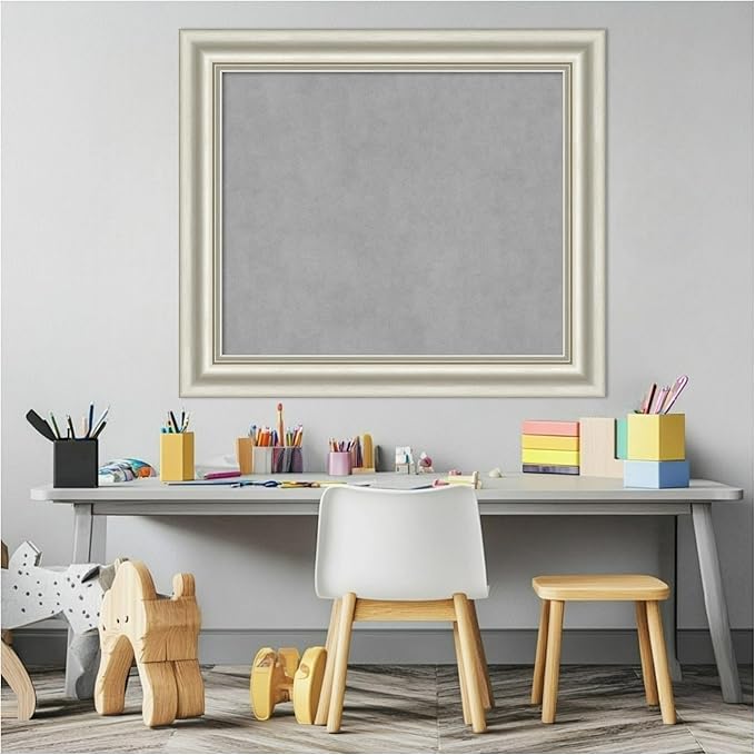 Amanti Art Silver Framed Magnetic Board 26x30 Medium Vision Board for use with Magnets, 100% Metal Sheet to Display Items as Office Decor or for Home Organization in mudroom, Kitchen or Kids Room