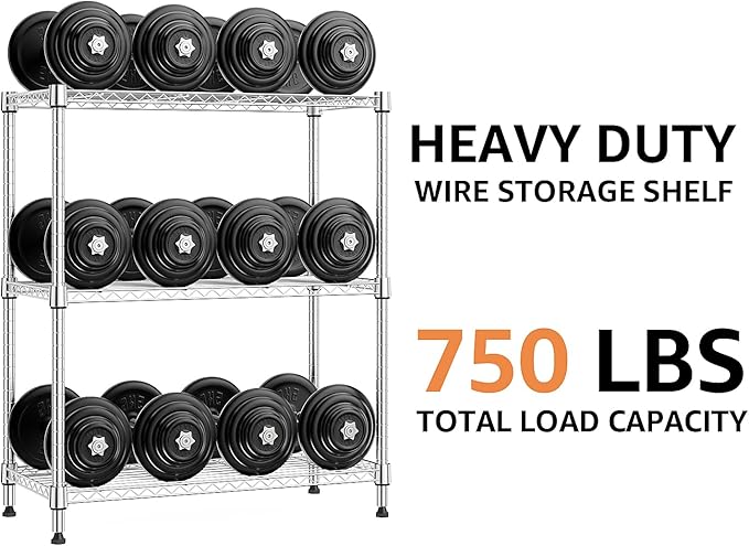 M MZG 750 lbs 3 Tier Storage Rack Metal Wire Shelving Unit, Storage Standing Shelf Organizer for Laundry Bathroom Kitchen Pantry Closet Garage Basement Utility Room, Chrome 13.8" D x 29.5" W x 35.5" H