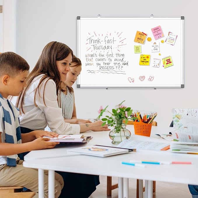 AMUSIGHT 4 Pack Double-Sided Magnetic Whiteboard, 24" x 18" Dry Erase Board, Aluminum Frame White Board for Wall, Hanging Mounting White Board Dry Erase Marker Board for Office, School, Home