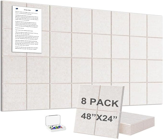 G Gamit Large Felt Wall Tiles Bulletin Board,Large Cork Board Alternative with 30 Pushpins,8-Pack Felt Pin Board with 56 Safe Removable Adhesive Tabs for Home Office School (Oatmeal)